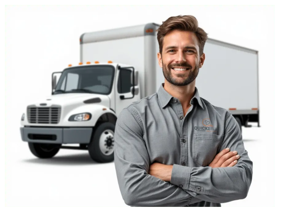 Quicksilver branded box truck and uniformed driver